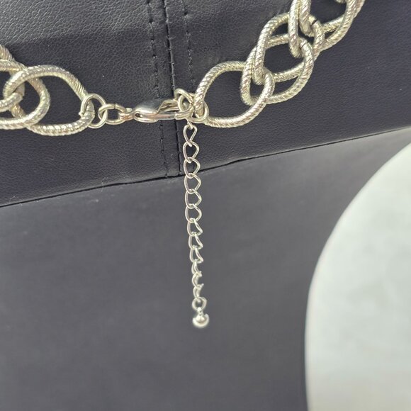 Silver Double Pebble Link Chunky Choker with Lobster Clasp - Picture 5 of 8